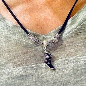 Western Boot Silver Bead Necklace